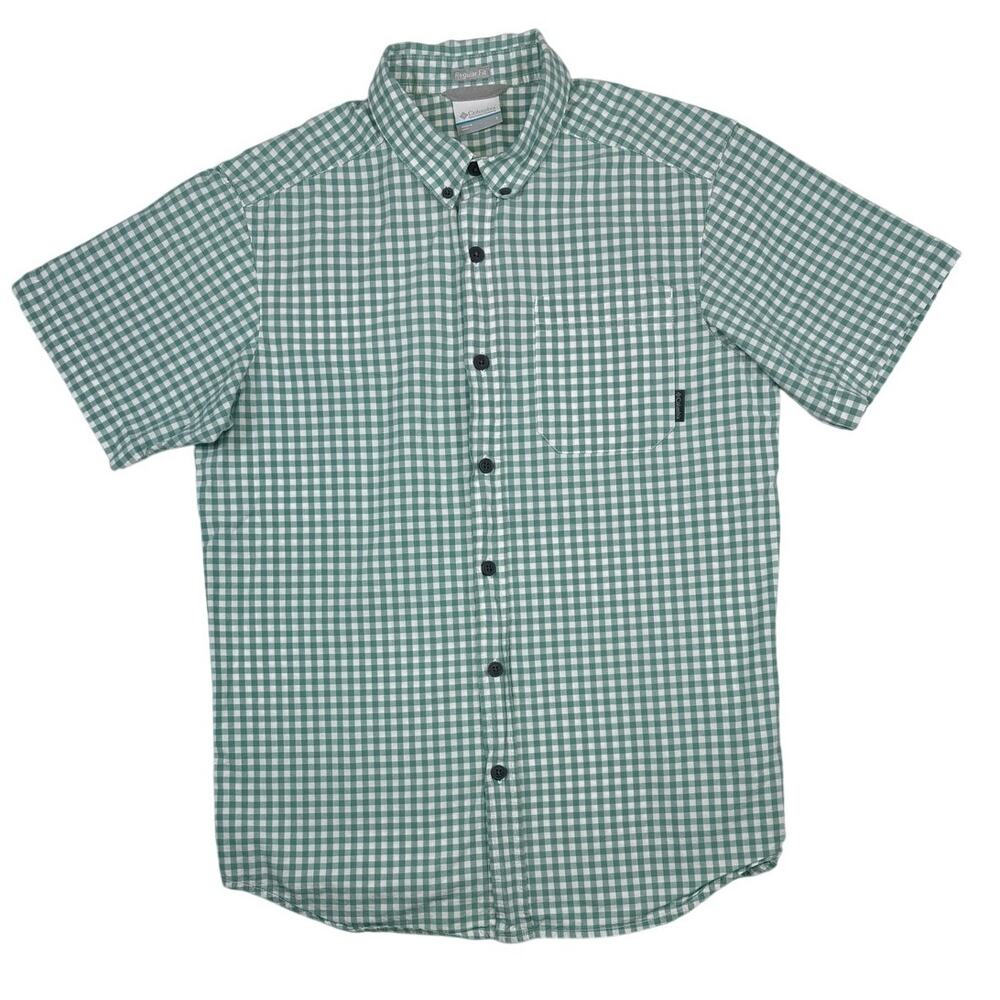 Columbia Men's Size Small Short Sleeve Gingham Button Down Shirt - Green/White